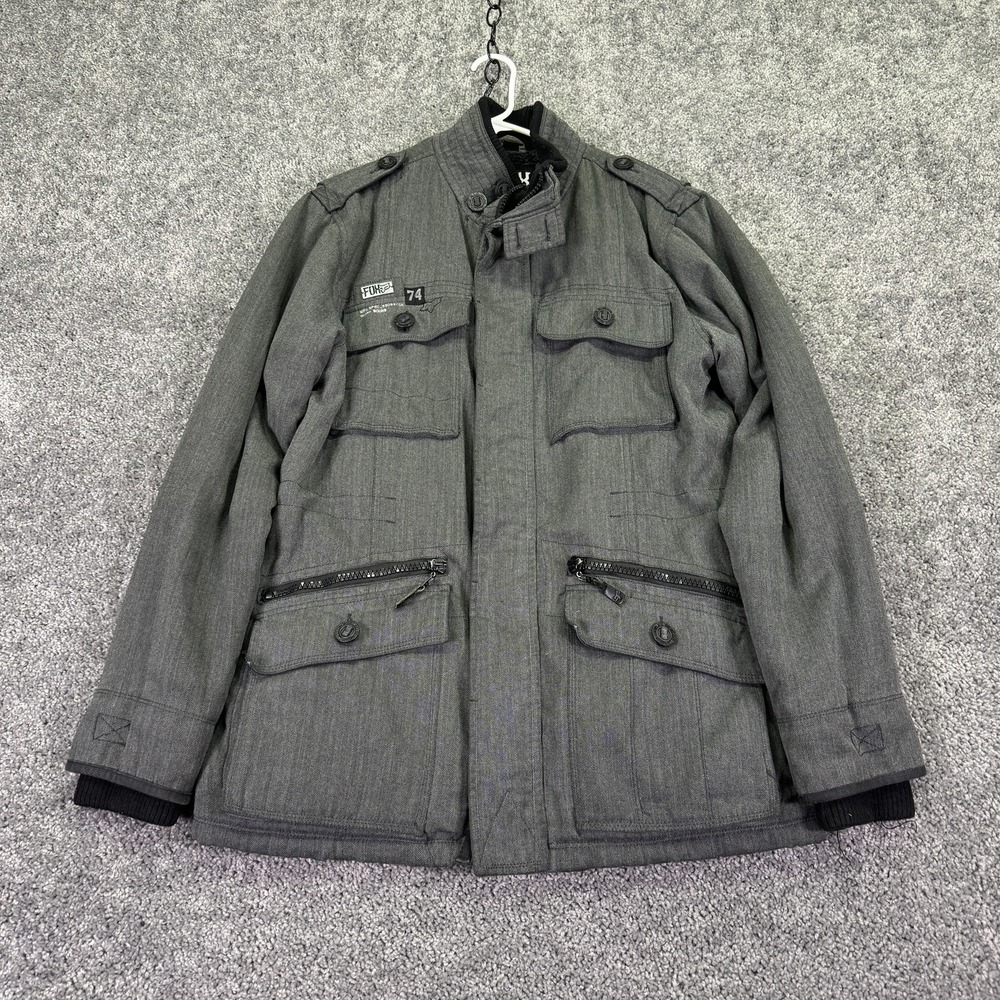 Fox Jacket Mens Large Gray Sherpa Lined Military Full Zip Outdoor Casual City